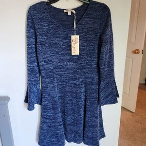 Aryeh Textured Blue Flared Sweater Dress Size Small NWT